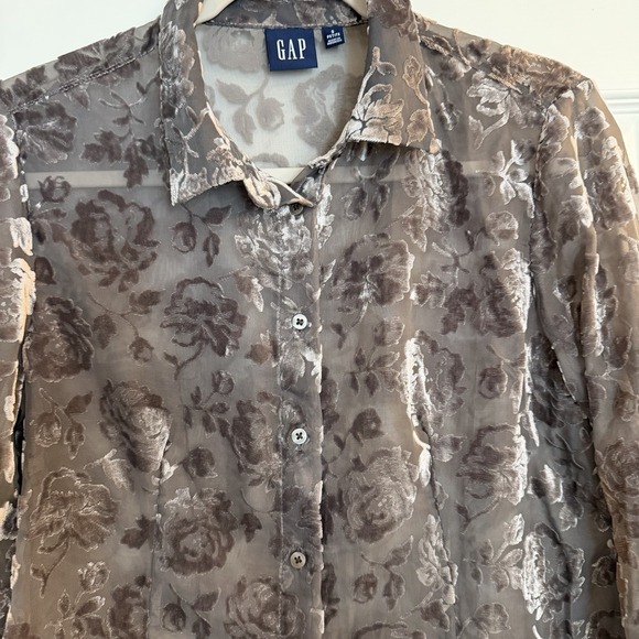 Gap Womens Small Brown Velvet Burnout Crop Button Up Floral WhimsiGoth Fairy EUC - Picture 5 of 10